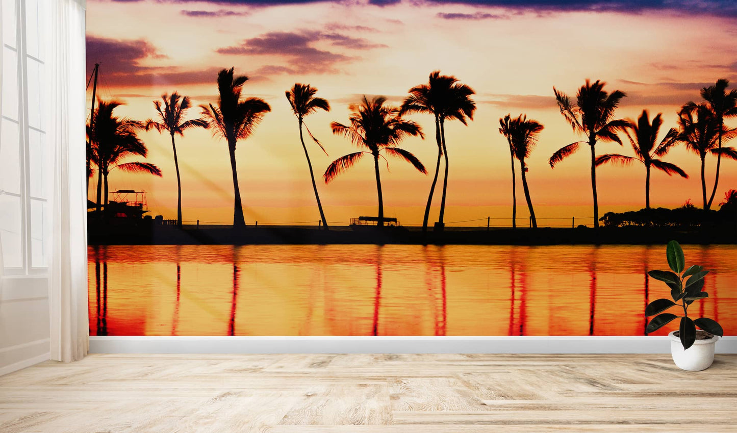 Tropical Sunset Palm Tree Paradise Wall Mural. #6236