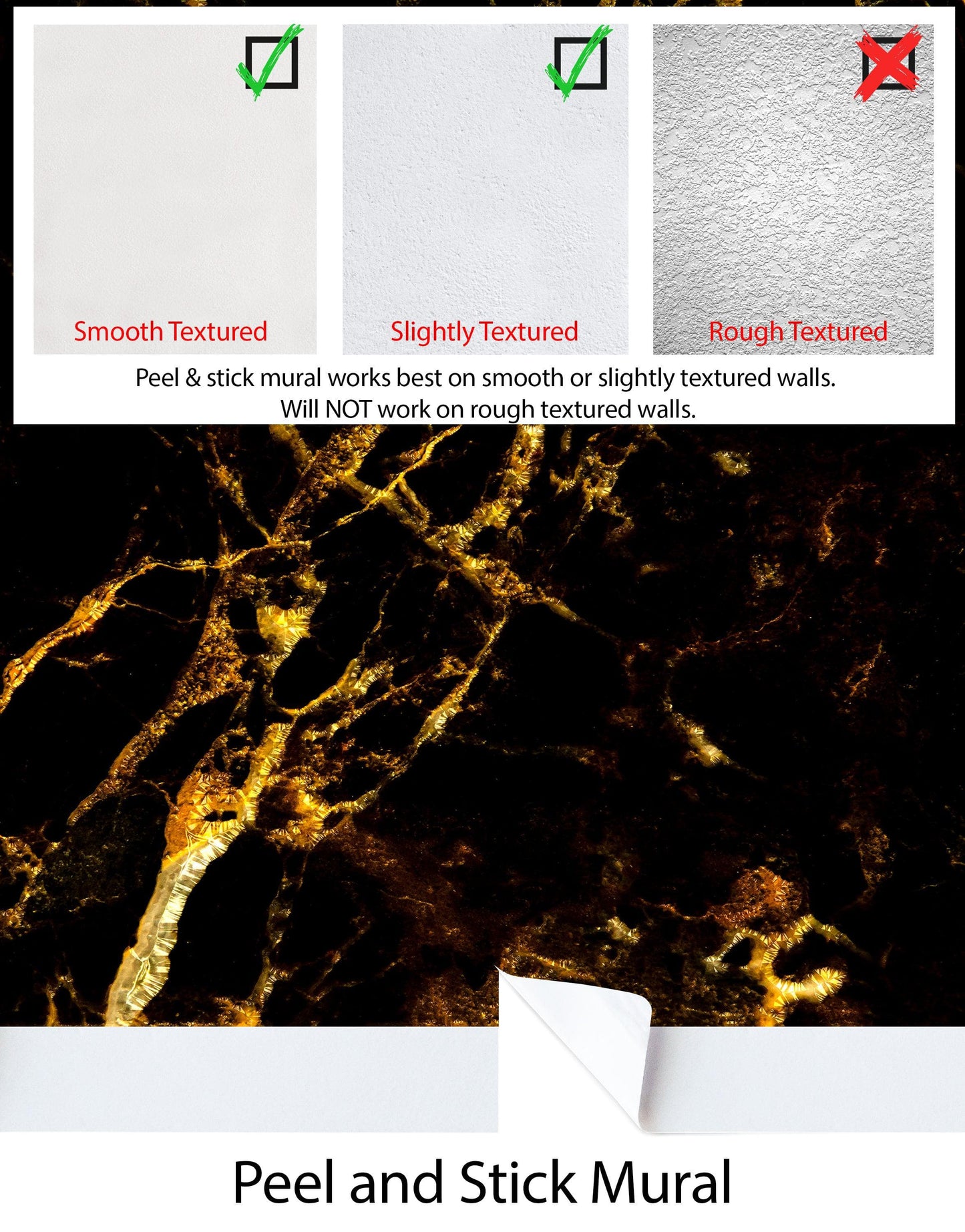 Black and Gold Abstract Marble Stone Peel and Stick Wall Mural. #6239