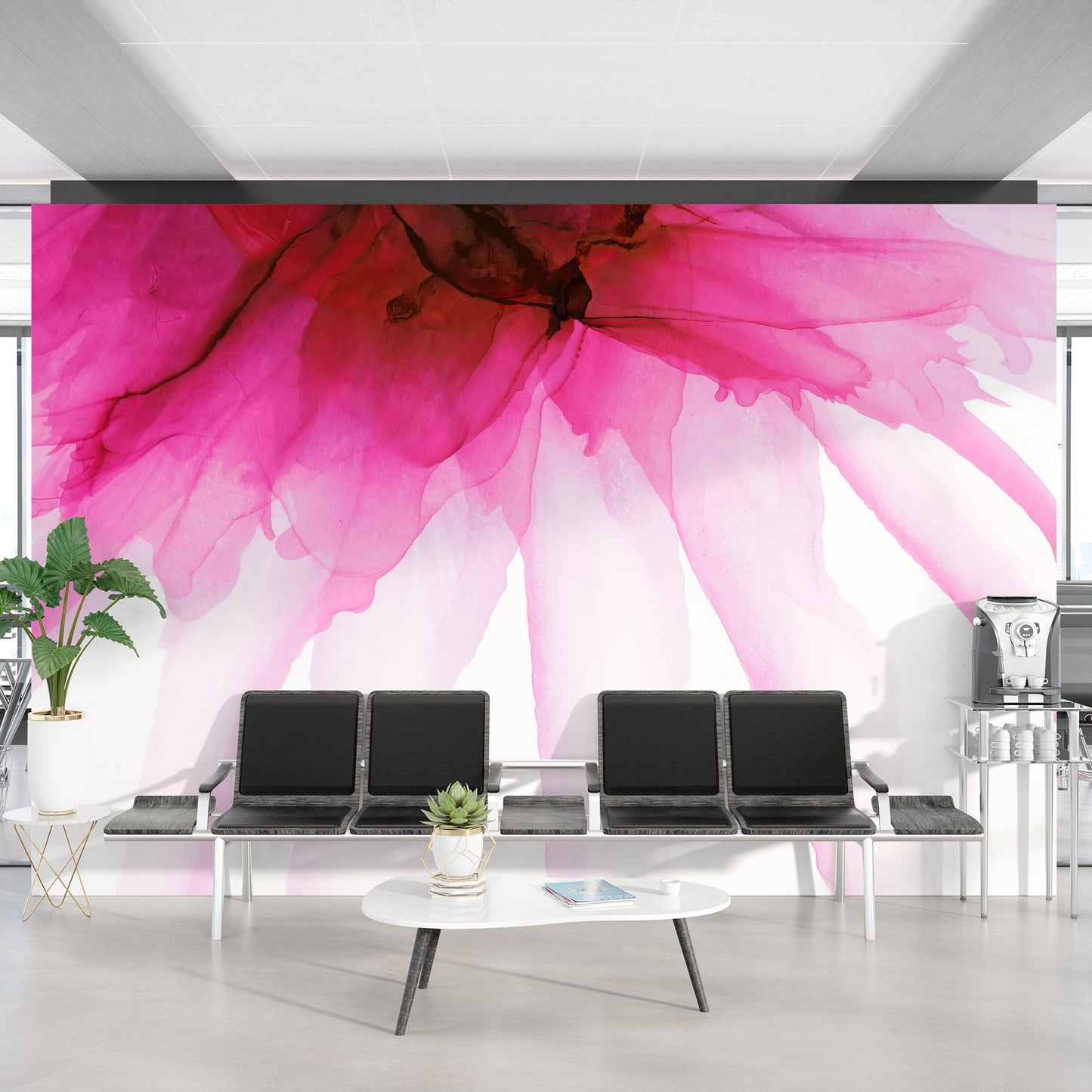 Pink Flower Watercolor Alcohol Ink Stain Abstract Design. Peel and Stick Wall Mural. #6252