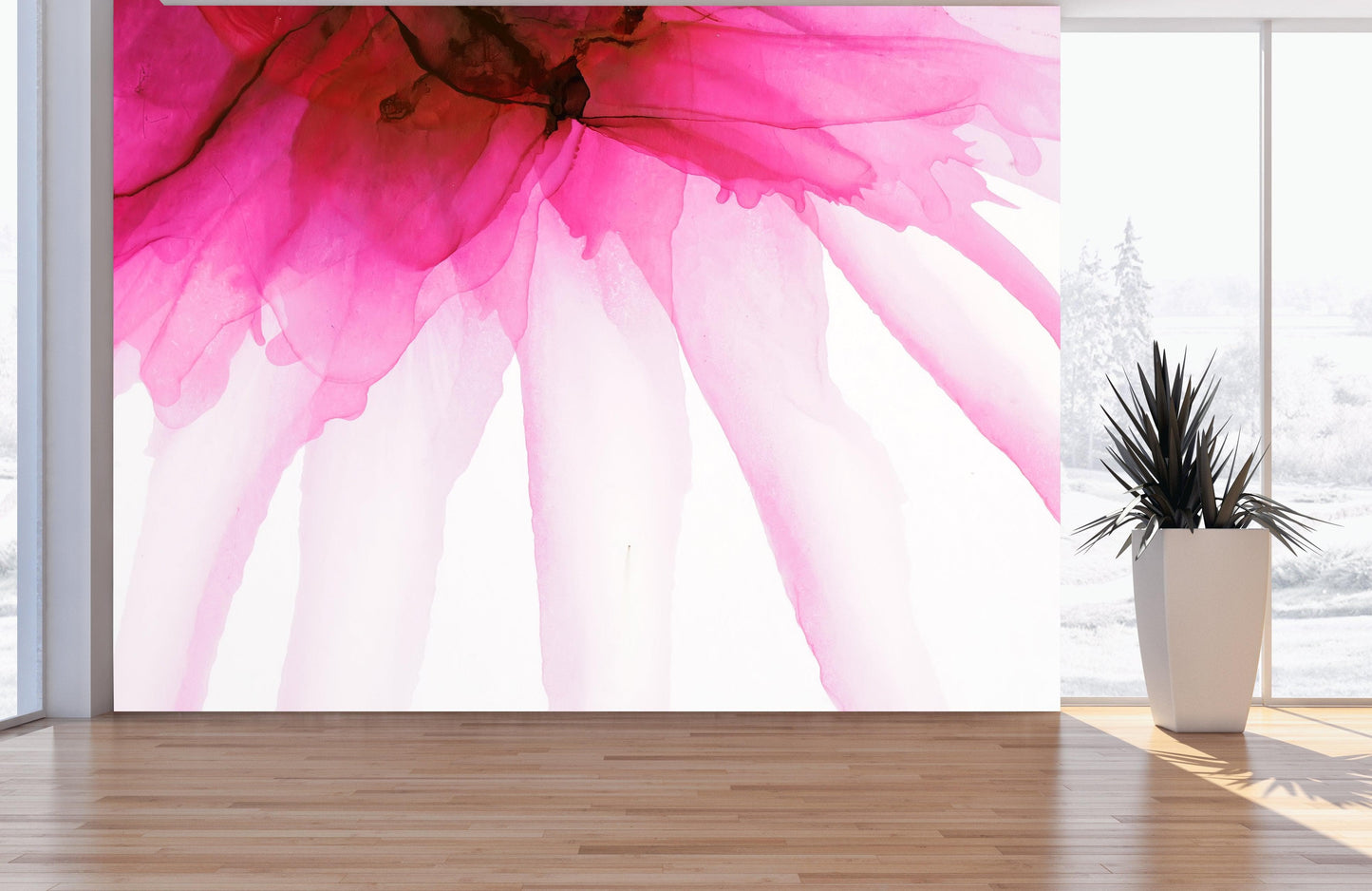 Pink Flower Watercolor Alcohol Ink Stain Abstract Design. Peel and Stick Wall Mural. #6252