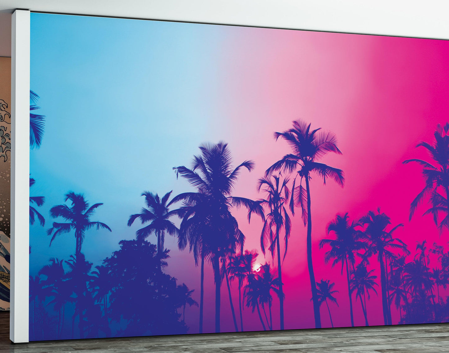 Miami Tropical Palm Tree Vice Color Wall Mural. Bright Miami Vice Blue and Fuchsia Colors. #6281