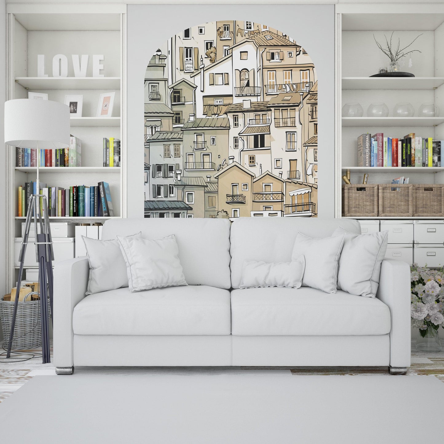 Arch Doorway Wall Decal. European Charming Small Village Town Arch Peel and Stick Wall Decal. Removable Graphic. #6293