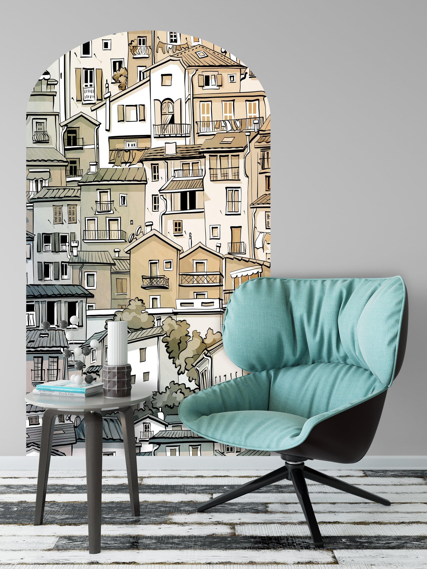 Arch Doorway Wall Decal. European Charming Small Village Town Arch Peel and Stick Wall Decal. Removable Graphic. #6293