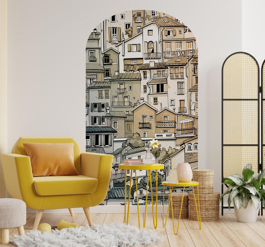Arch Doorway Wall Decal. European Charming Small Village Town Arch Peel and Stick Wall Decal. Removable Graphic. #6293