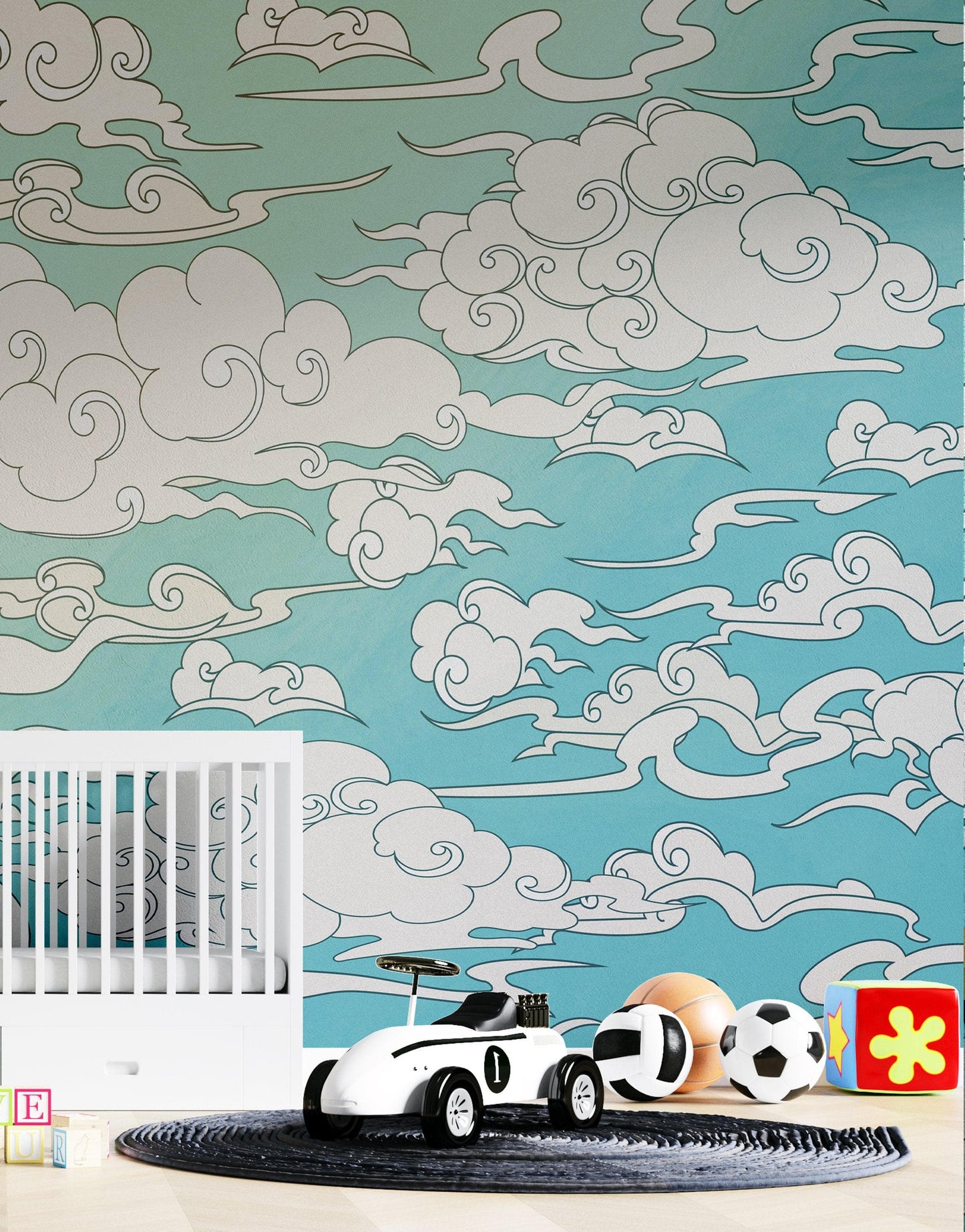 Japanese Traditional Curly Cloud in Sky Abstract Illustration Asian Decor Wall Mural. Peel and Stick Wallpaper. #6297