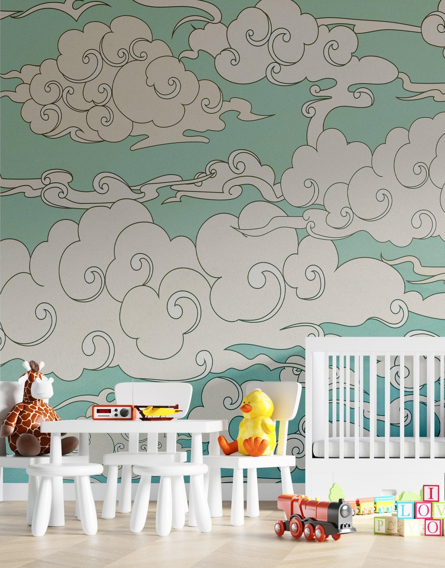Japanese Traditional Curly Cloud in Sky Abstract Illustration Asian Decor Wall Mural. Peel and Stick Wallpaper. #6297