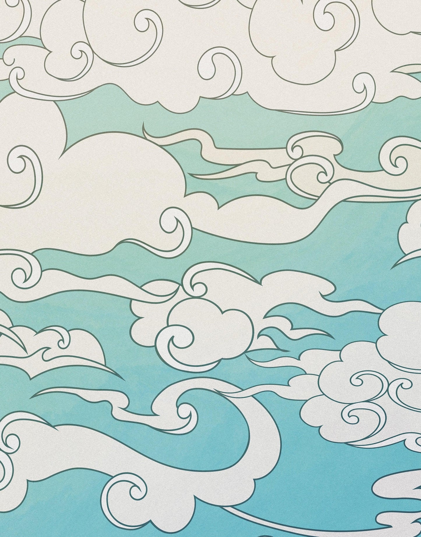 Japanese Traditional Curly Cloud in Sky Abstract Illustration Asian Decor Wall Mural. Peel and Stick Wallpaper. #6297