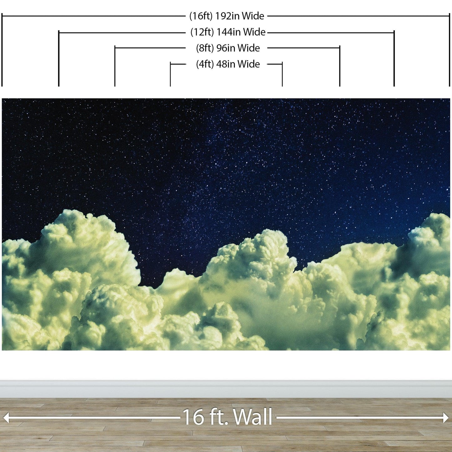 Dreamy Cloudy Night Among the Stars Wall Mural. Abstract Night Sky, Stars and Clouds. Peel and Stick Wallpaper. #6300