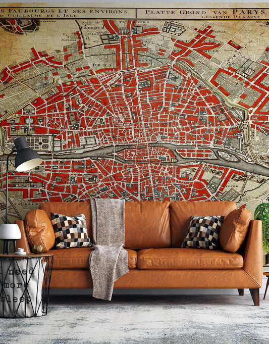 Vintage Map of Paris Wall Mural. Plattegrond van Parijs (ca. 1721–1774) by Guillaume Delisle. #6312