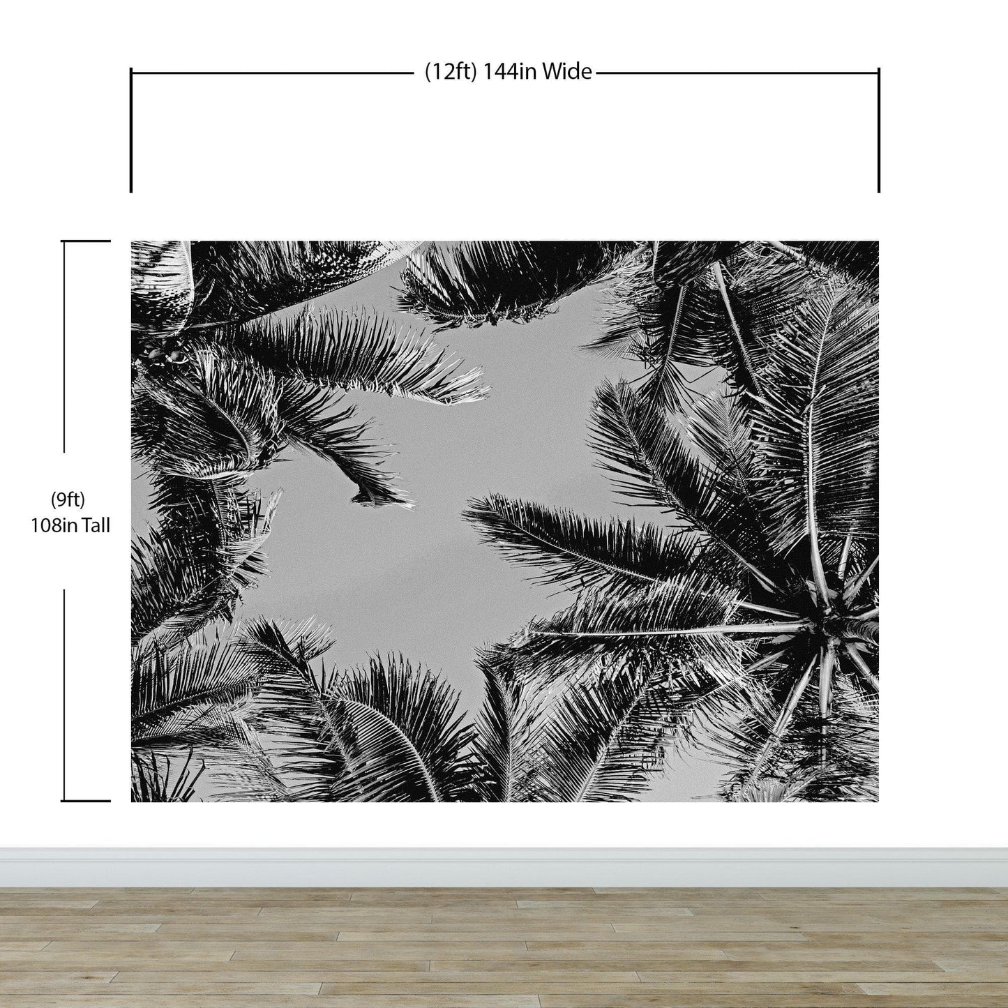 Black and White Tropical Palm Tree Mural. Vintage Summer Vibe. #6315