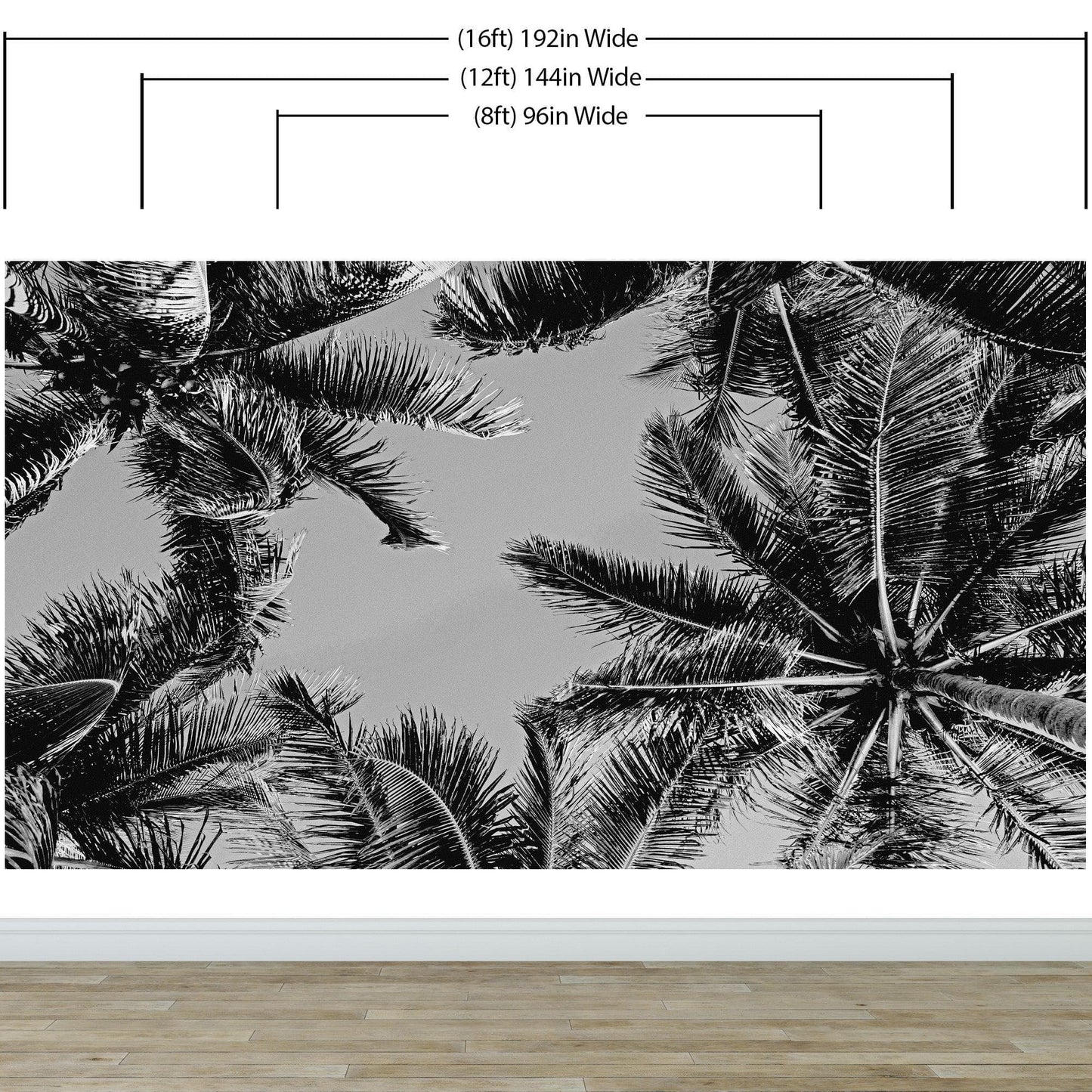 Black and White Tropical Palm Tree Mural. Vintage Summer Vibe. #6315