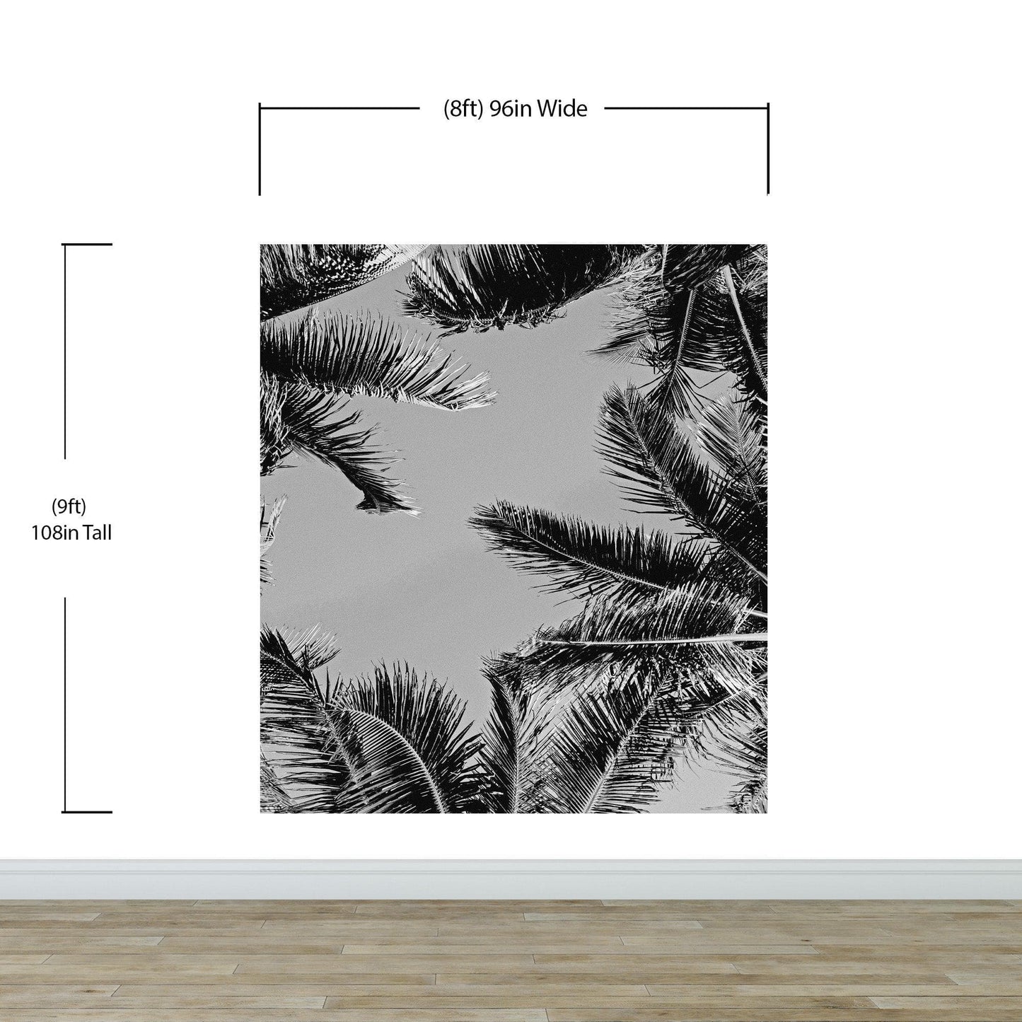 Black and White Tropical Palm Tree Mural. Vintage Summer Vibe. #6315