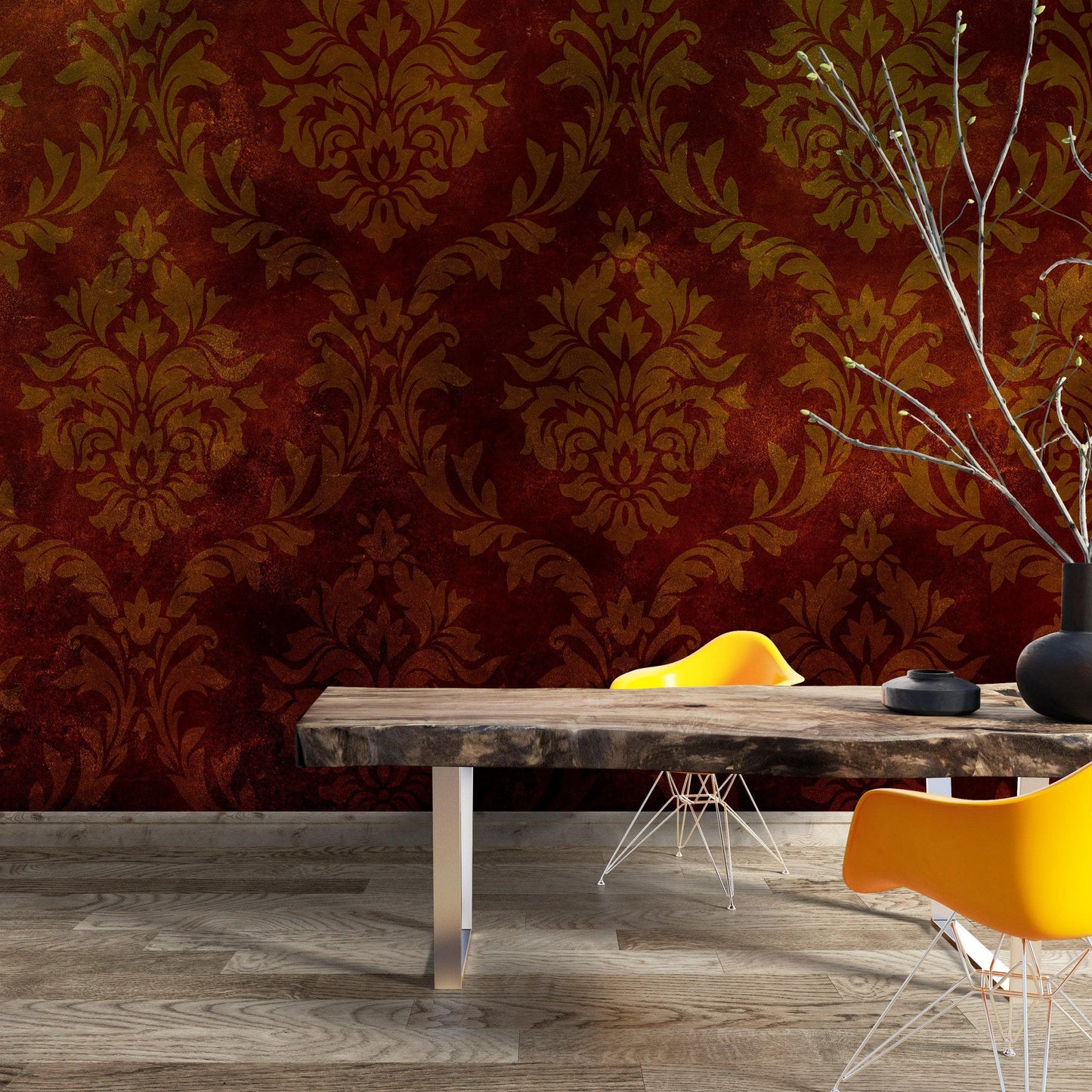 Damask Grunge Vintage Dark Pattern Wall Mural Peel and Stick Wallpaper. #6316