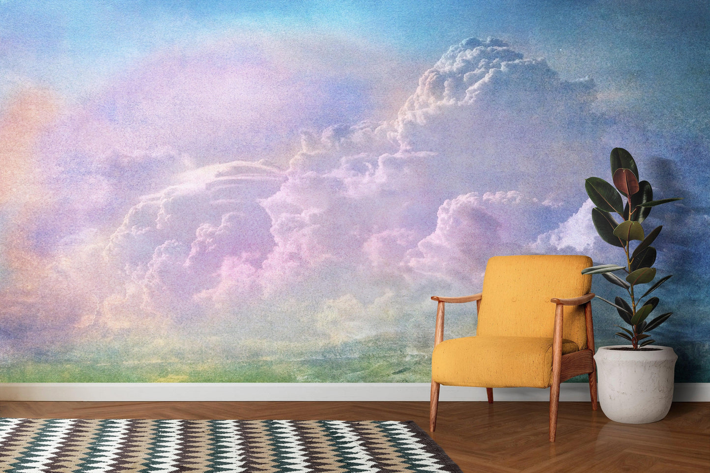 Cloudy Sky View Wall Mural. Abstract Grunge, Scratches and Grainy Design. Peel and Stick Wallpaper. #6326