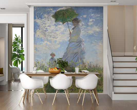 Monet Painting Wall Mural. Woman with a Parasol, Madame Monet and Her Son (1875) Painting. #6332