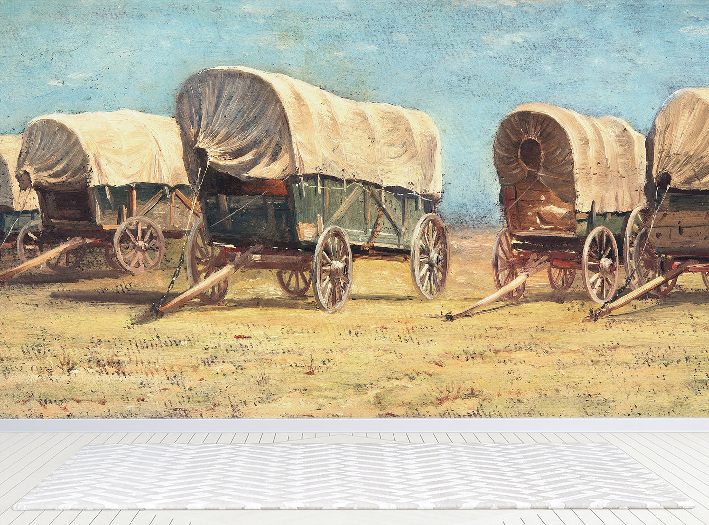 Western Cowboy Theme Wall Mural Decor. Study of Covered Wagons by Samuel Colman. Painting Artwork. Peel and Stick Wallpaper. #6339