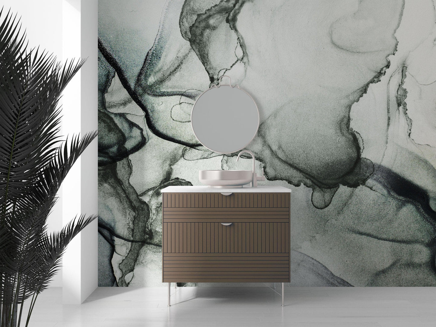 Abstract Black and White Fluid Alcohol Ink Painting Wall Mural. Peel and Stick Wallpaper. #6341