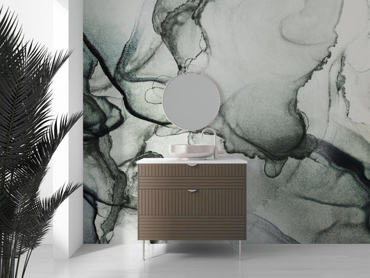 Abstract Black and White Fluid Alcohol Ink Painting Wall Mural. Peel and Stick Wallpaper. #6341