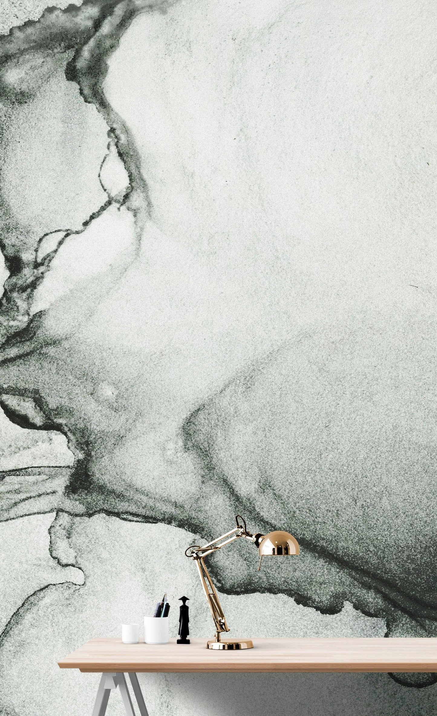 Abstract Black and White Fluid Alcohol Ink Painting Wall Mural. Peel and Stick Wallpaper. #6341