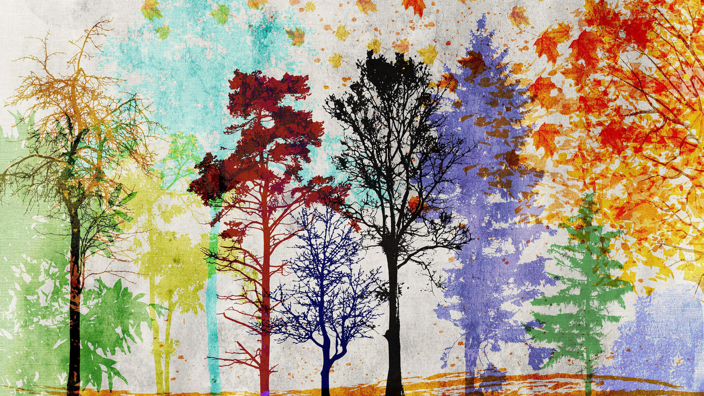 Forest Trees Wall Mural. Abstract Color Print. Peel and Stick Wallpaper / Removable Wall Mural. #6342