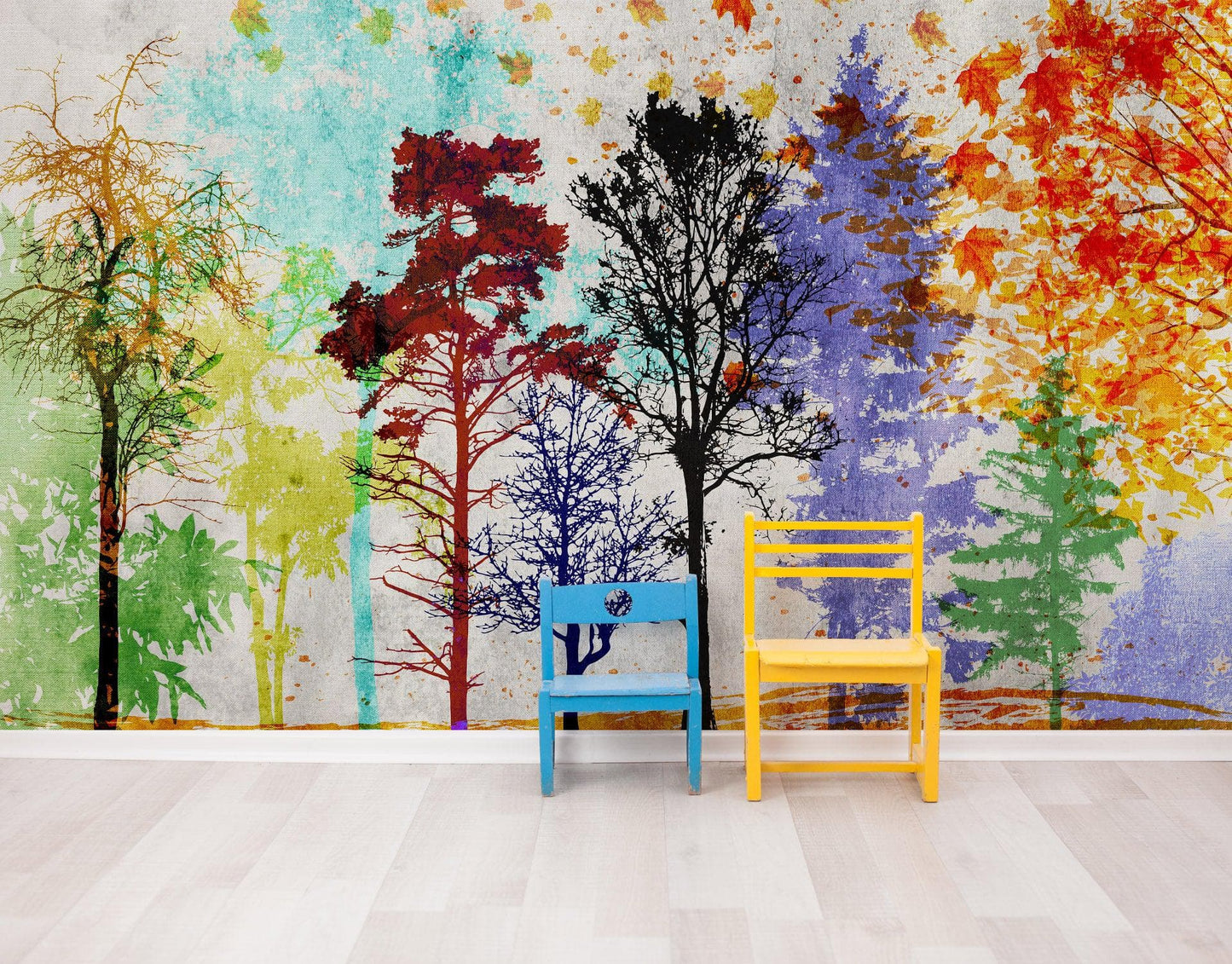 Forest Trees Wall Mural. Abstract Color Print. Peel and Stick Wallpaper / Removable Wall Mural. #6342
