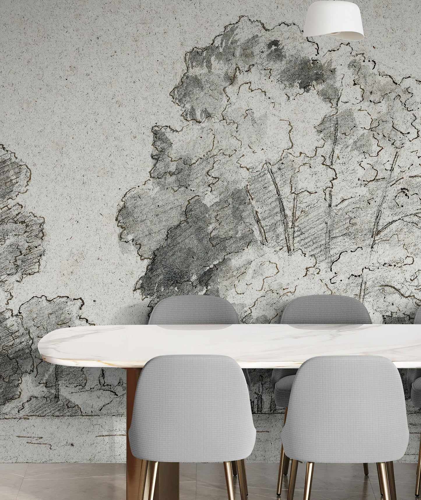 Forest Trees Wallpaper Peel and Stick Mural, Grove of Trees Drawing by Camille Pissarro. #6344