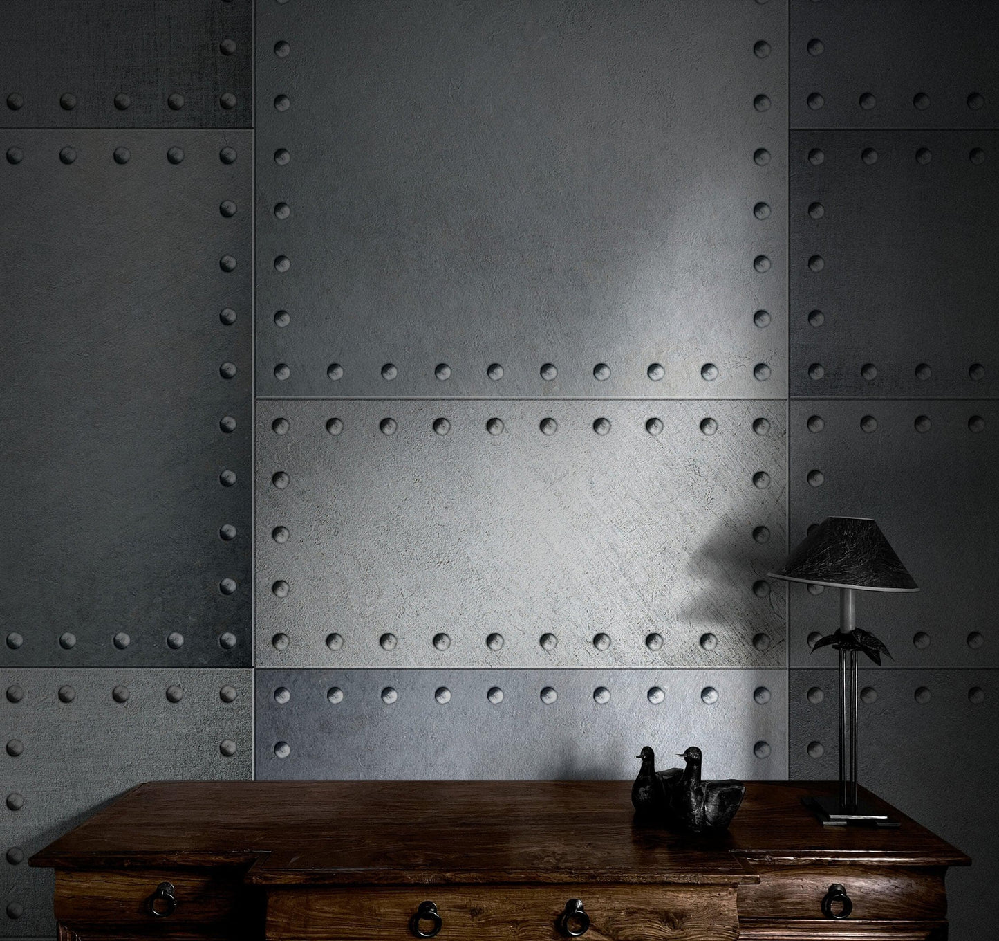 Stainless Steel Metal Grunge Design Wall Mural. Industrial Theme Peel and Stick Wallpaper. #6350