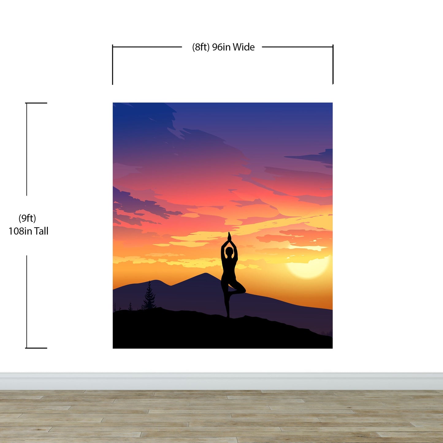 Yoga Meditating On Top of Mountain View Wall Mural. Calm Sunrise Design Peel and Stick Wallpaper. #6364