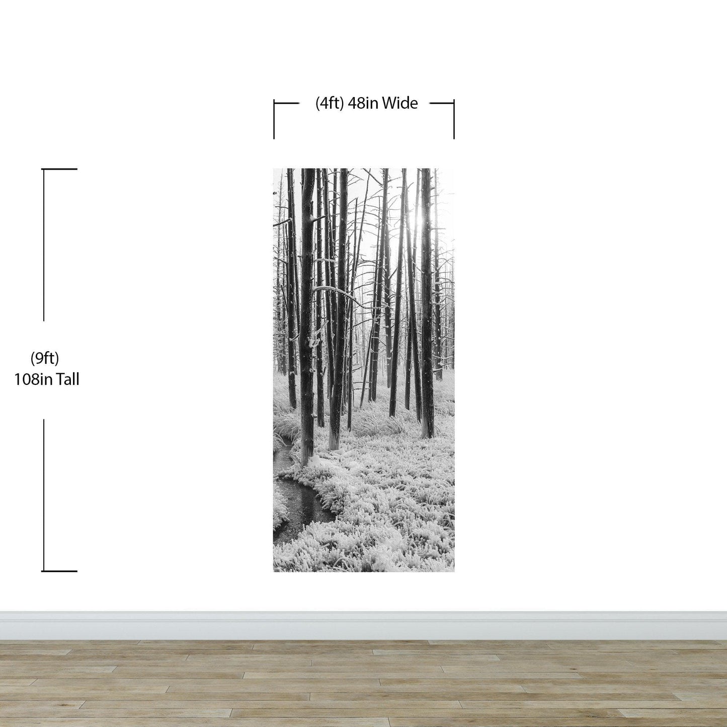 Black and White Forest Landscape Wall Mural. Peel and Stick Wallpaper. #6365