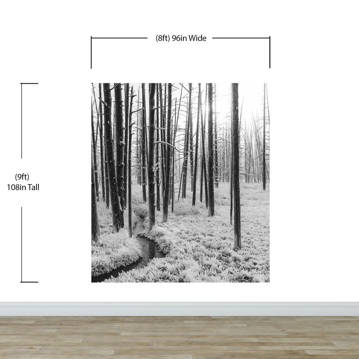 Black and White Forest Landscape Wall Mural. Peel and Stick Wallpaper. #6365