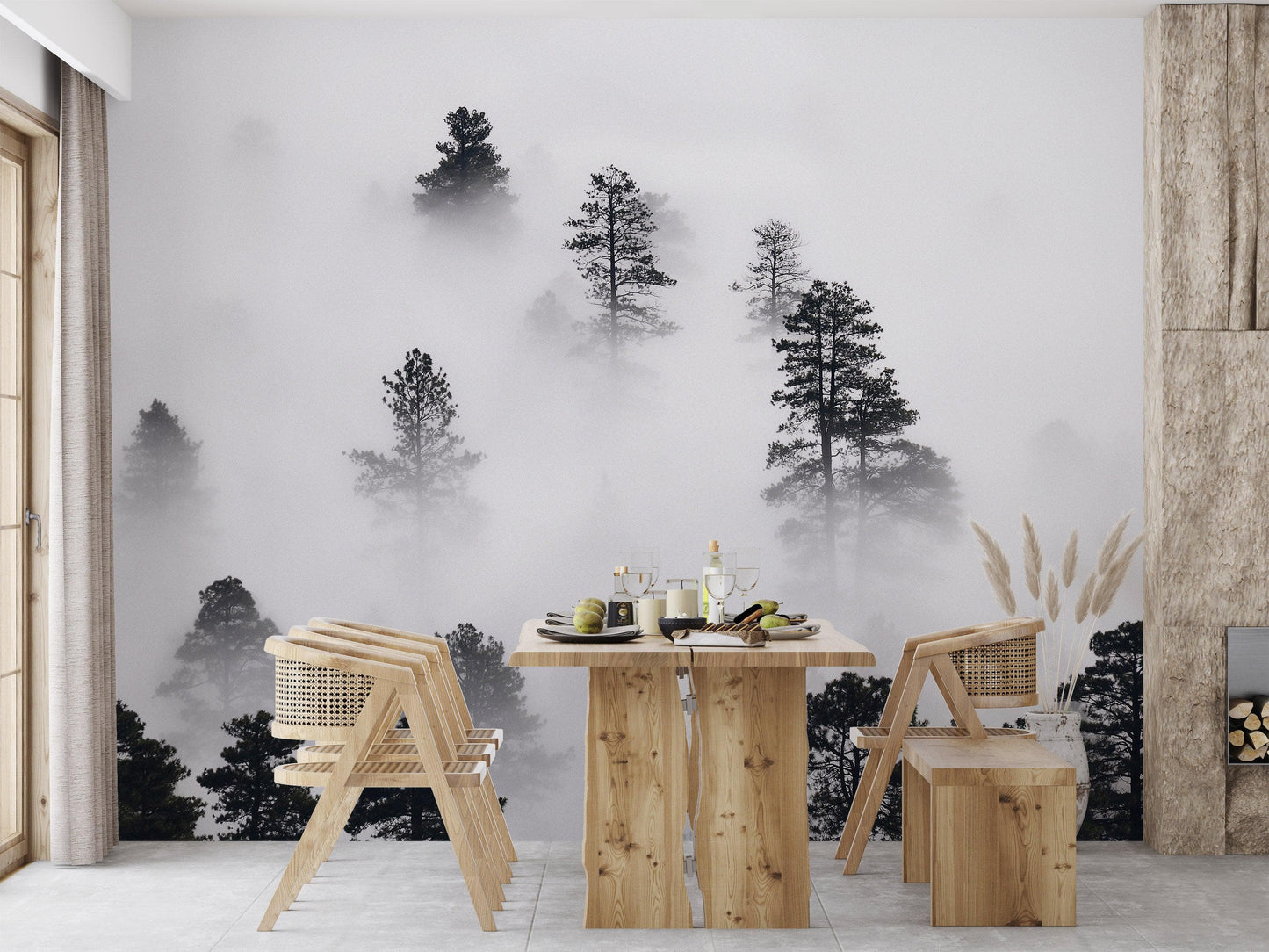 Foggy Forest Wallpaper Black and White Wall Mural. #6368