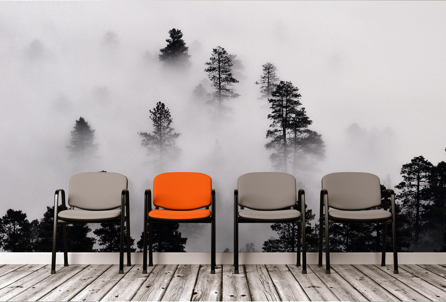 Foggy Forest Wallpaper Black and White Wall Mural. #6368