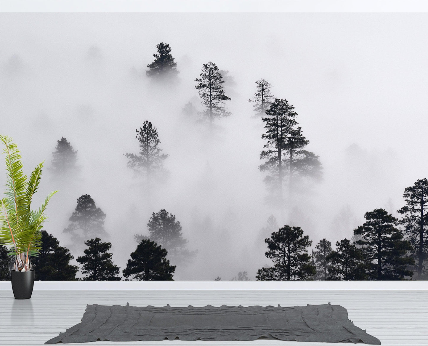 Foggy Forest Wallpaper Black and White Wall Mural. #6368