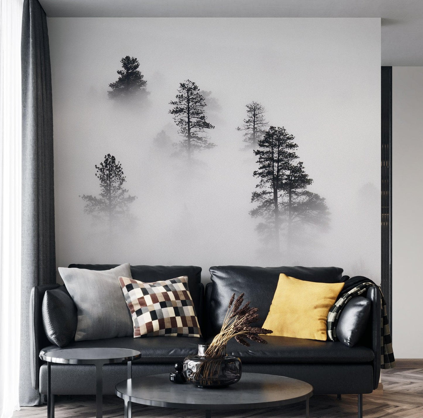 Foggy Forest Wallpaper Black and White Wall Mural. #6368