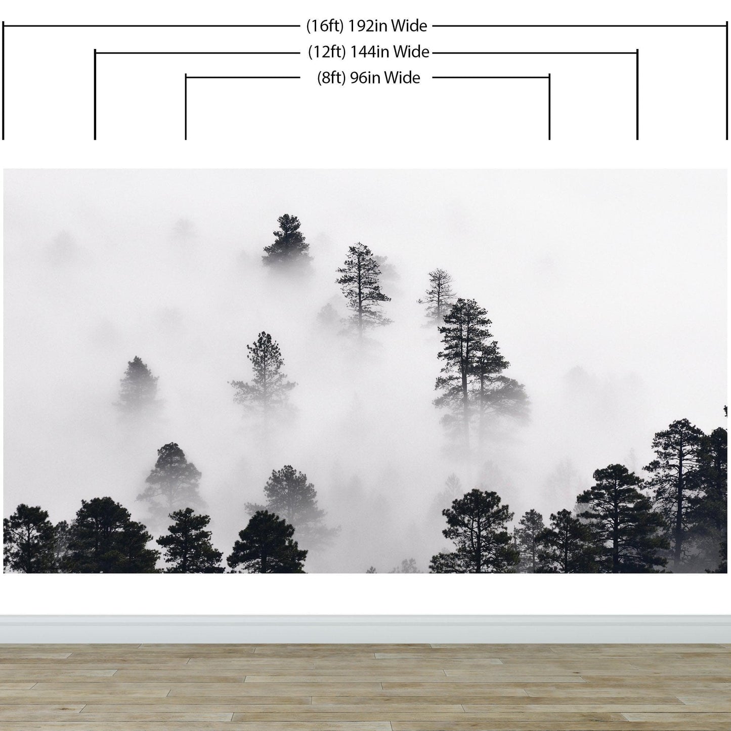 Foggy Forest Wallpaper Black and White Wall Mural. #6368