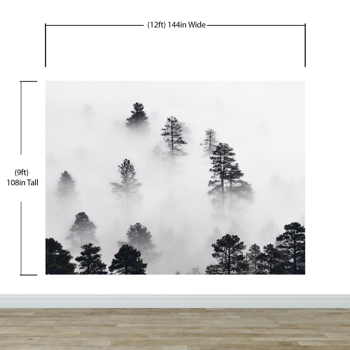 Foggy Forest Wallpaper Black and White Wall Mural. #6368