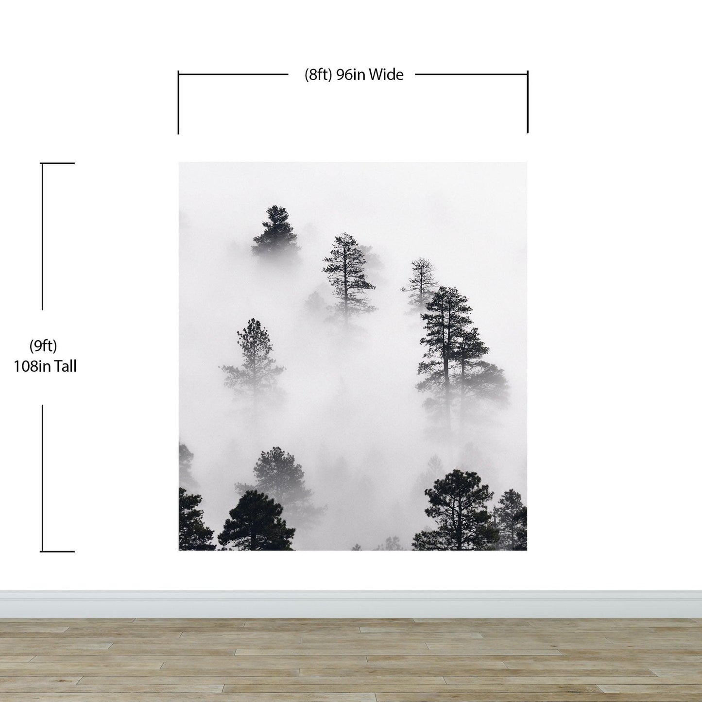 Foggy Forest Wallpaper Black and White Wall Mural. #6368