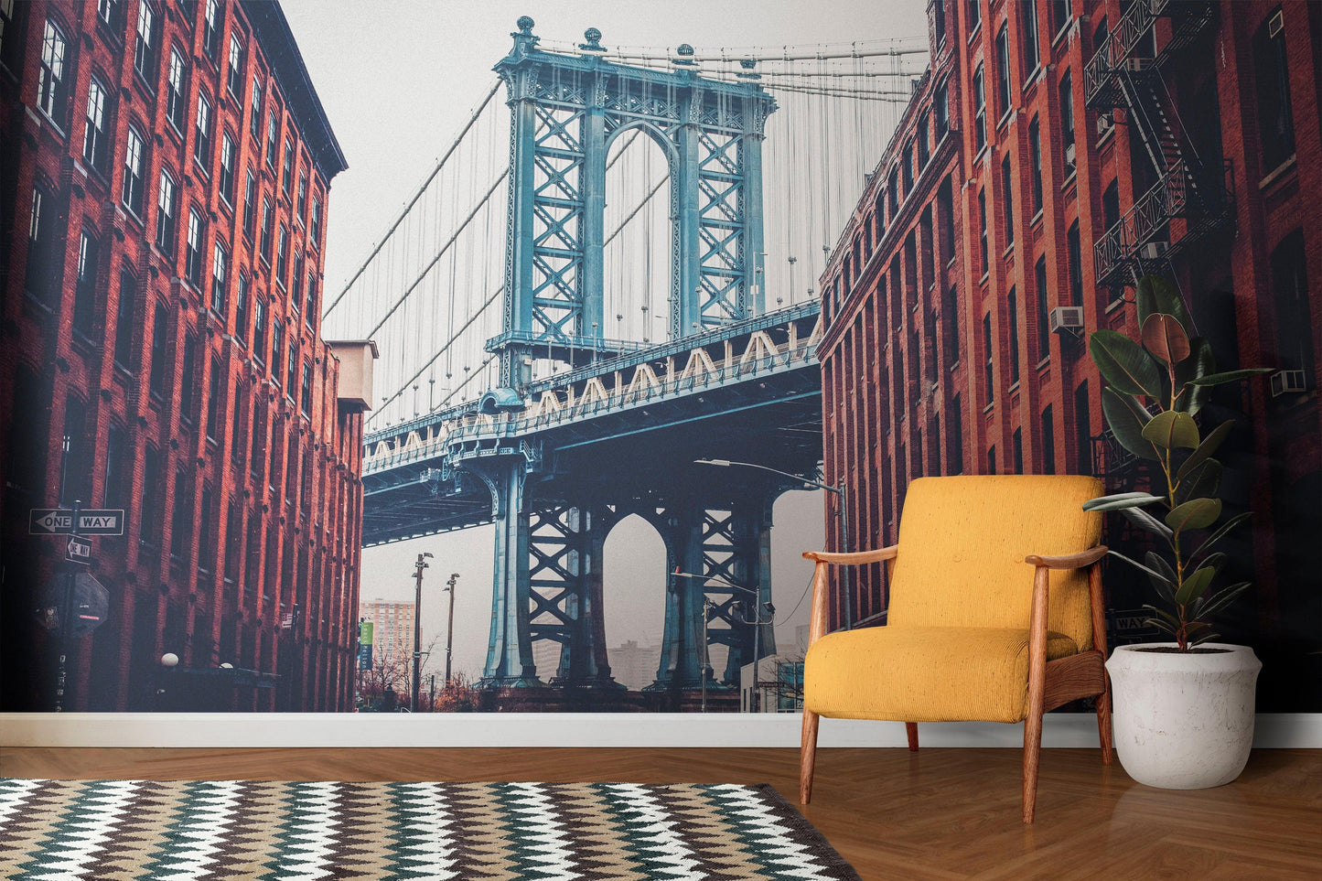New York City Wall Mural Peel and Stick Wallpaper. Vintage Dumbo NYC. Brooklyn NY Landscape Wallpaper. #6369