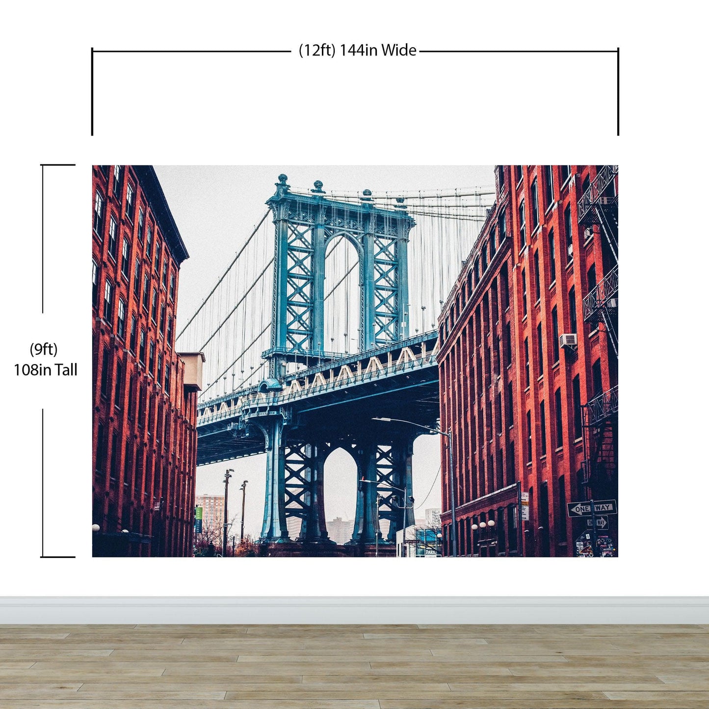 New York City Wall Mural Peel and Stick Wallpaper. Vintage Dumbo NYC. Brooklyn NY Landscape Wallpaper. #6369