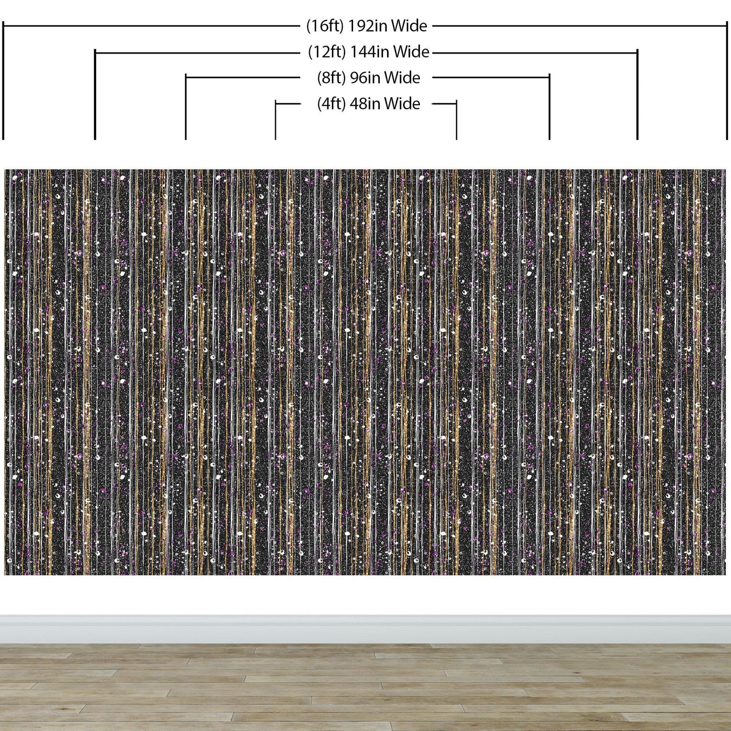 Glamour Gold Stripe Wall Mural. White and Purple Dot Peel and Stick Wallpaper. #6378