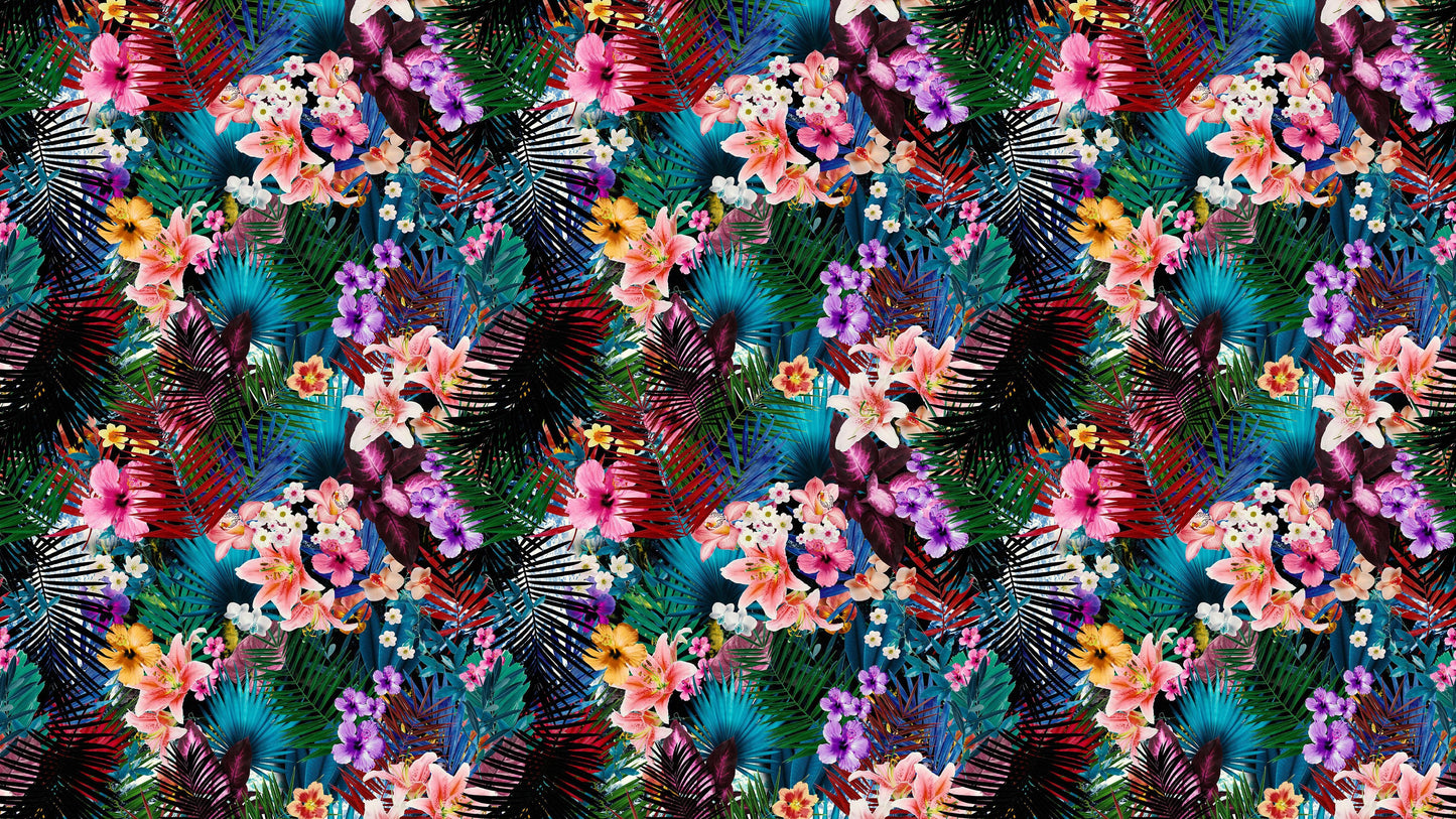 Colorful Tropical Foliage Pattern Wall Mural. Peel and Stick Wallpaper. #6382