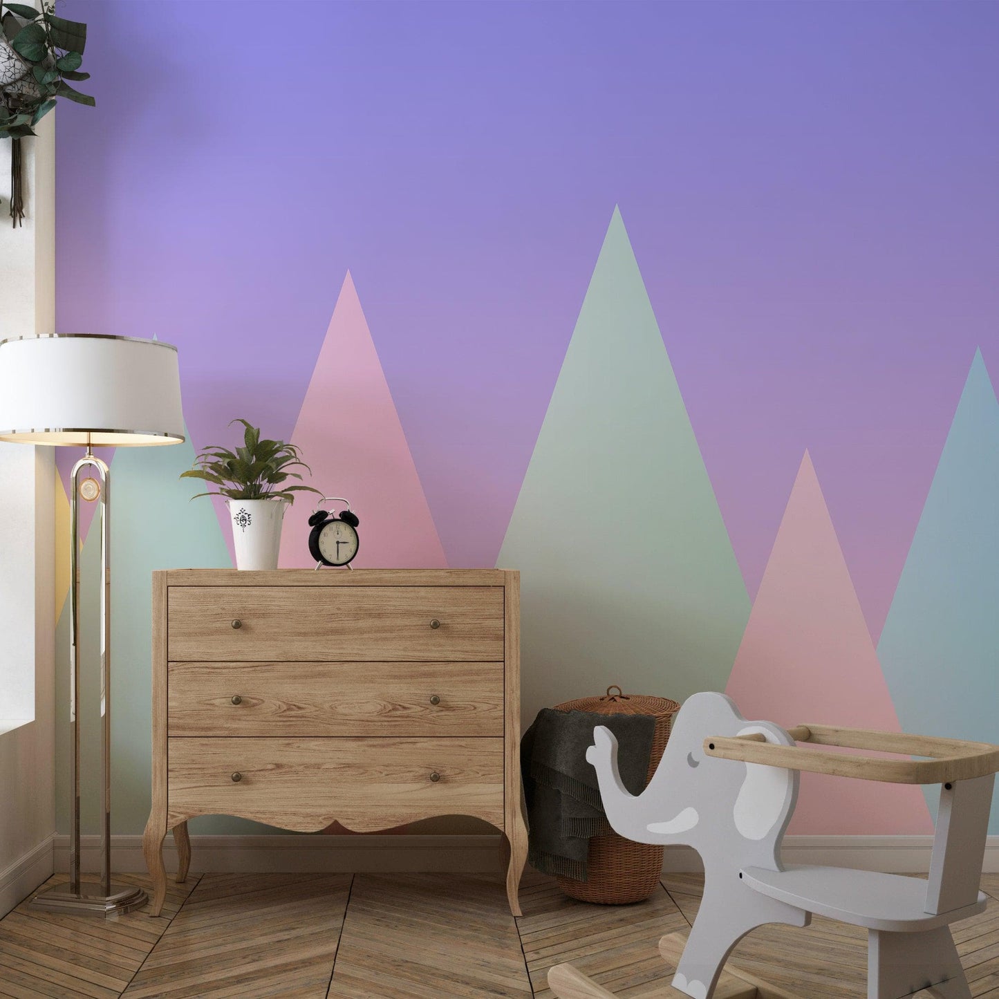 Geometric Triangular Mountain Wall Mural. Pastel Color Peel and Stick Wallpaper. #6388