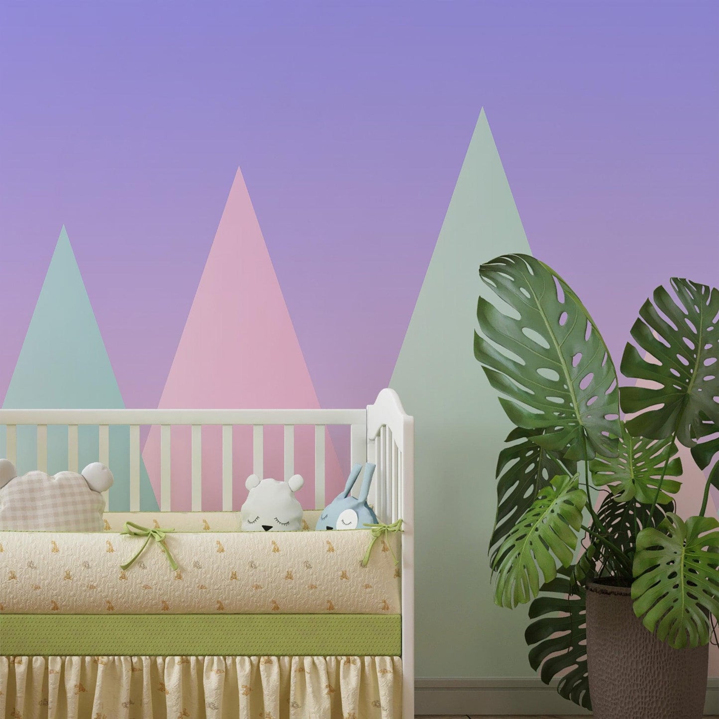 Geometric Triangular Mountain Wall Mural. Pastel Color Peel and Stick Wallpaper. #6388