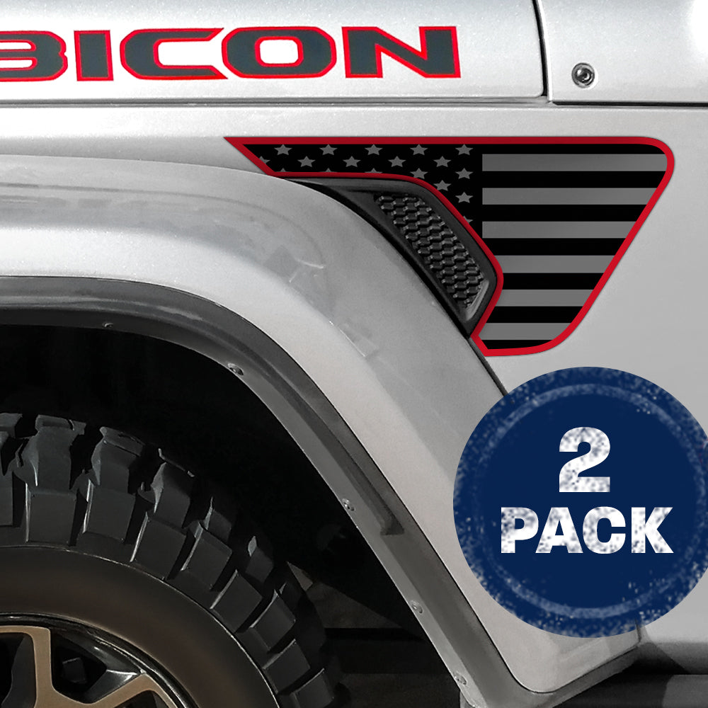 Blackout Red Outline Flag 2pc Vinyl Fender Decal