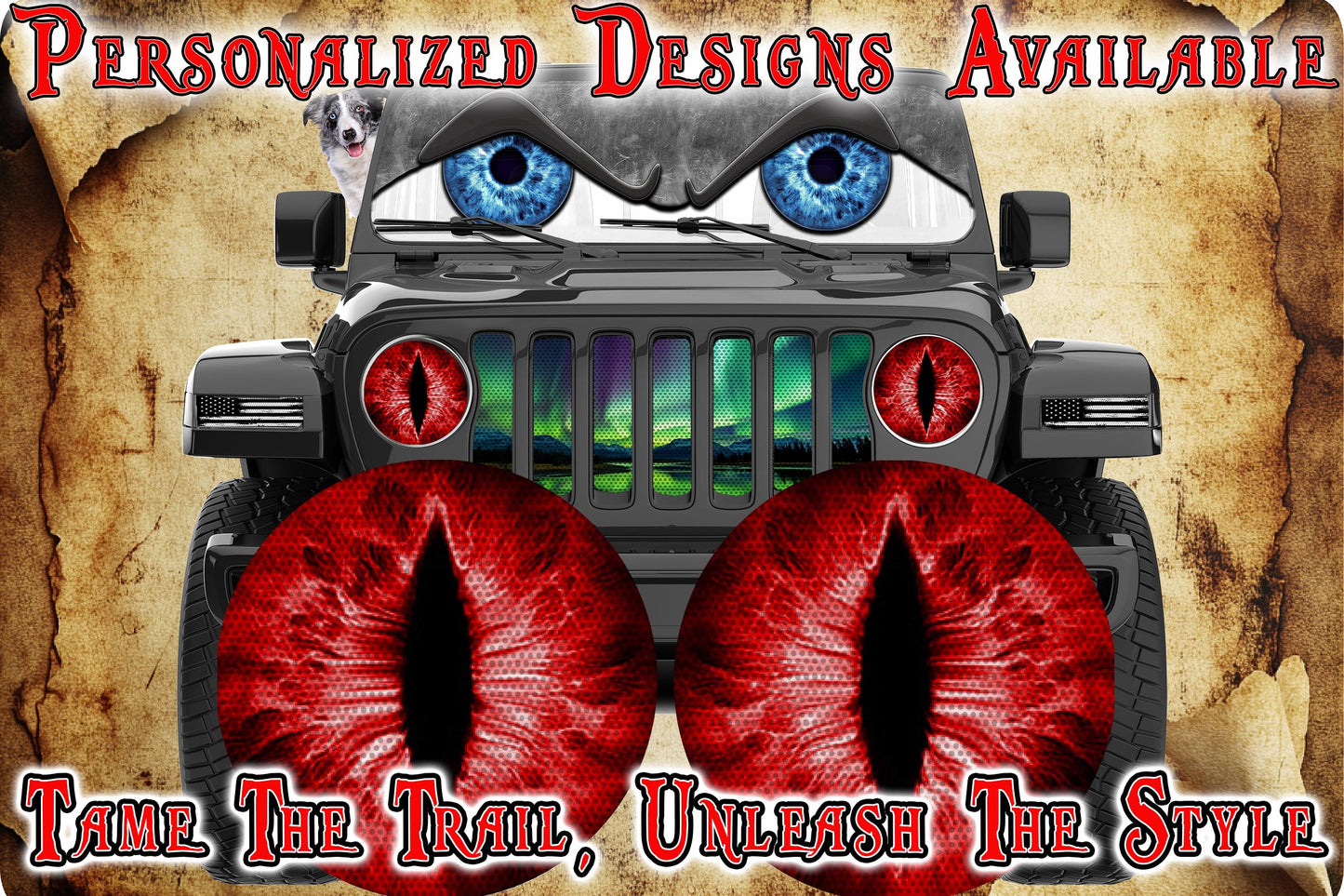 Red cat eyes for the headlight decals