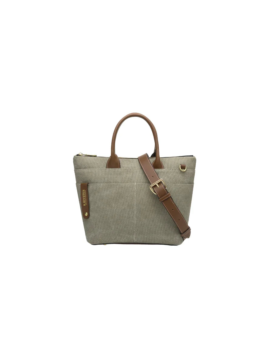 Dot | Small Tote | Fatigue Washed Canvas + Brown Leather