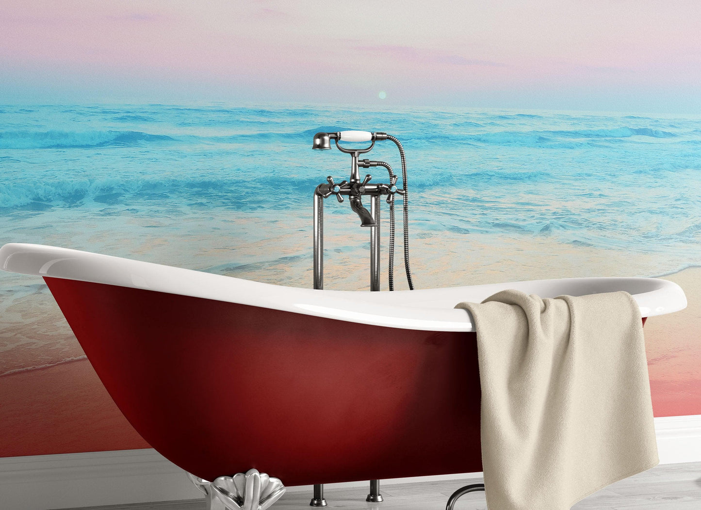 Pastel Color Sunset over the Ocean Horizon Wall Mural. Beach Theme Peel and Stick Wallpaper. #6400