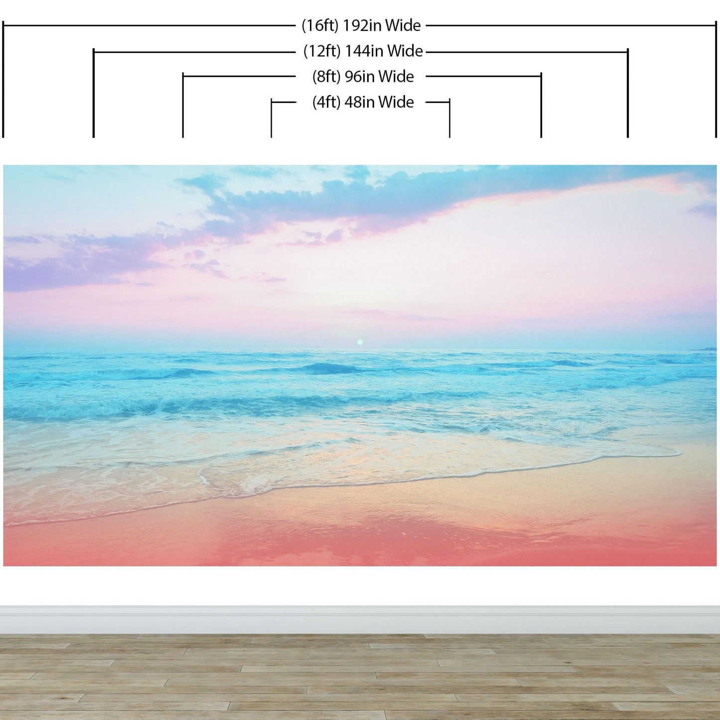Pastel Color Sunset over the Ocean Horizon Wall Mural. Beach Theme Peel and Stick Wallpaper. #6400
