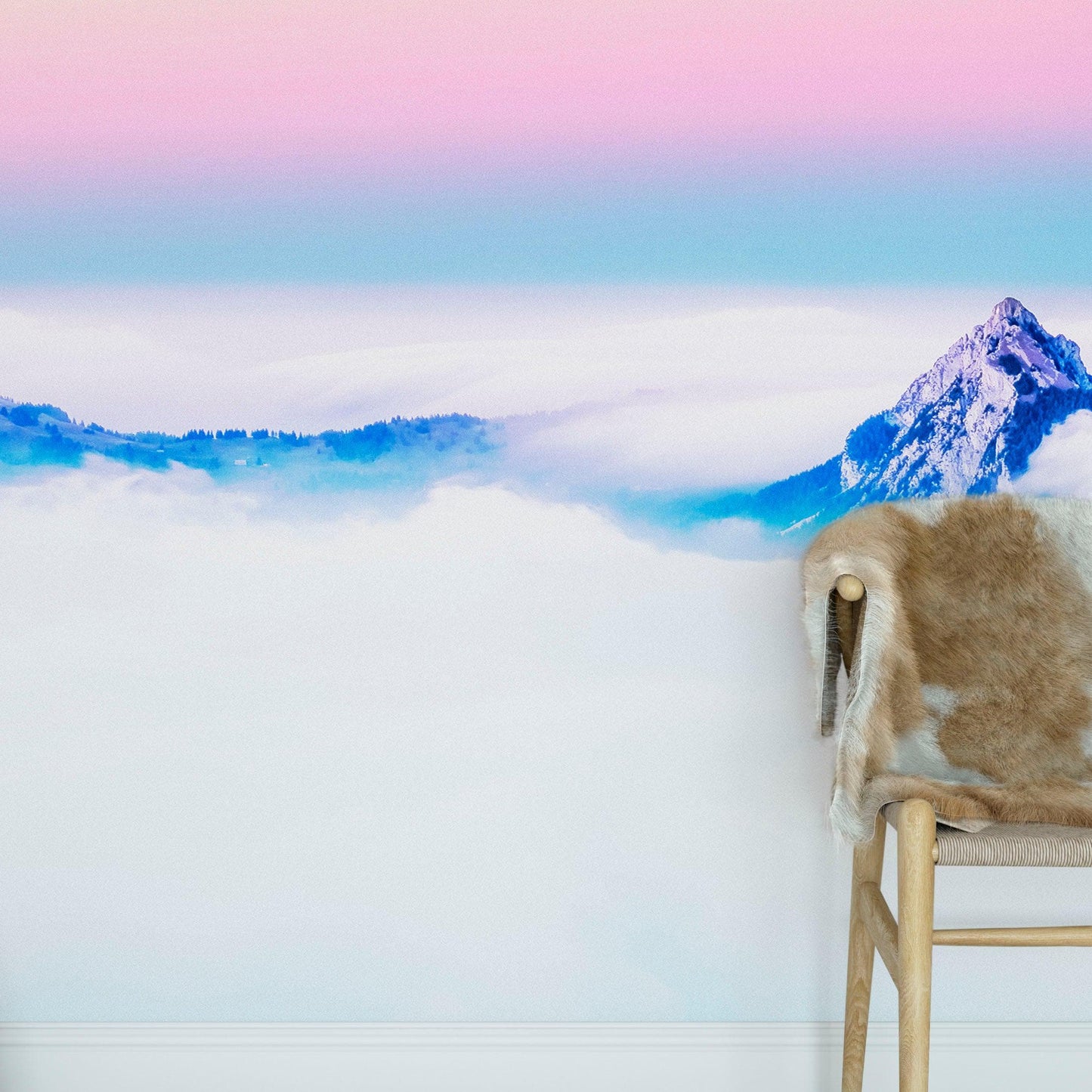 Pastel Color Mountain View on Top of Clouds Wall Mural. Peel and Stick Wallpaper / Removable Wall Mural. #6402