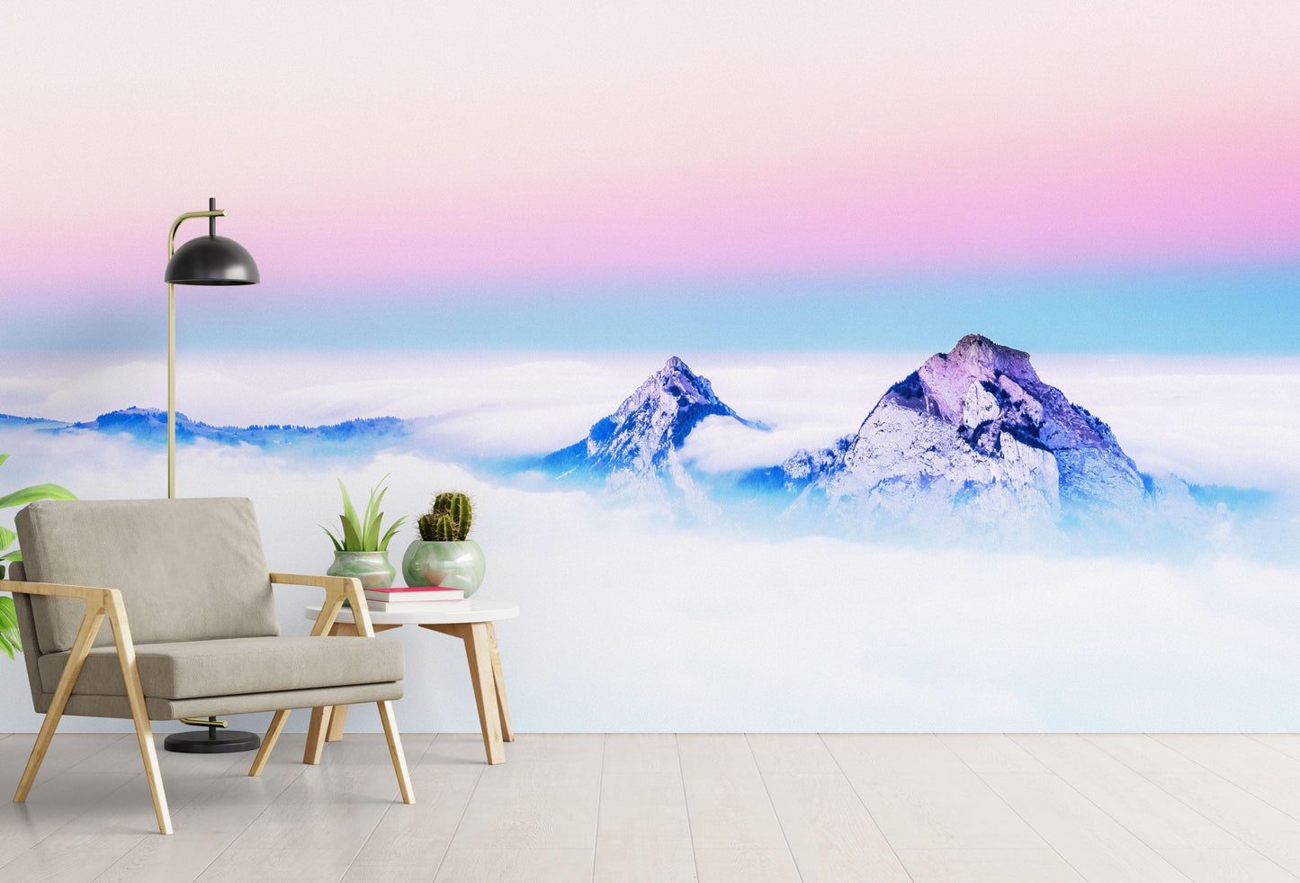 Pastel Color Mountain View on Top of Clouds Wall Mural. Peel and Stick Wallpaper / Removable Wall Mural. #6402